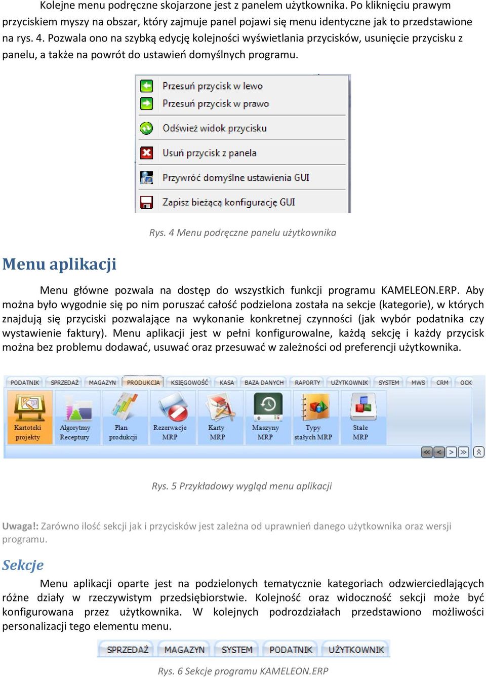 4 Menu podręczne panelu użytkownika Menu główne pozwala na dostęp do wszystkich funkcji programu KAMELEON.ERP.