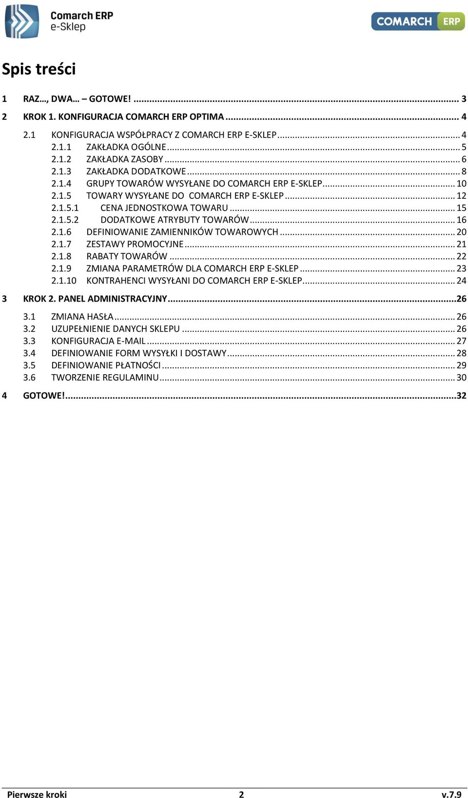 .. 20 2.1.7 ZESTAWY PROMOCYJNE... 21 2.1.8 RABATY TOWARÓW... 22 2.1.9 ZMIANA PARAMETRÓW DLA COMARCH ERP E-SKLEP... 23 2.1.10 KONTRAHENCI WYSYŁANI DO COMARCH ERP E-SKLEP... 24 3 KROK 2.