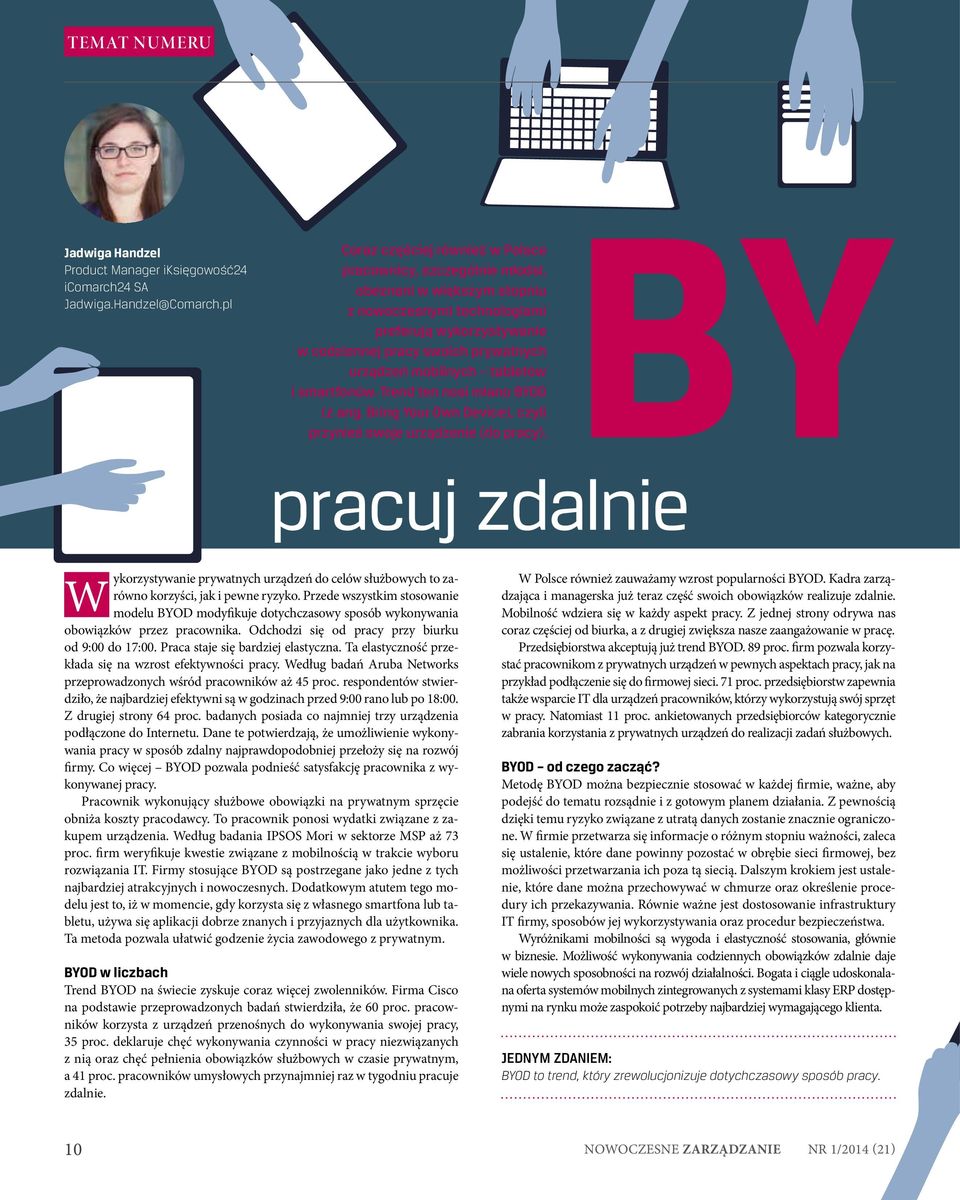 mobilnych tabletów i smartfonów. Trend ten nosi miano BYOD (z ang. Bring Your Own Device), czyli przynieś swoje urządzenie (do pracy).