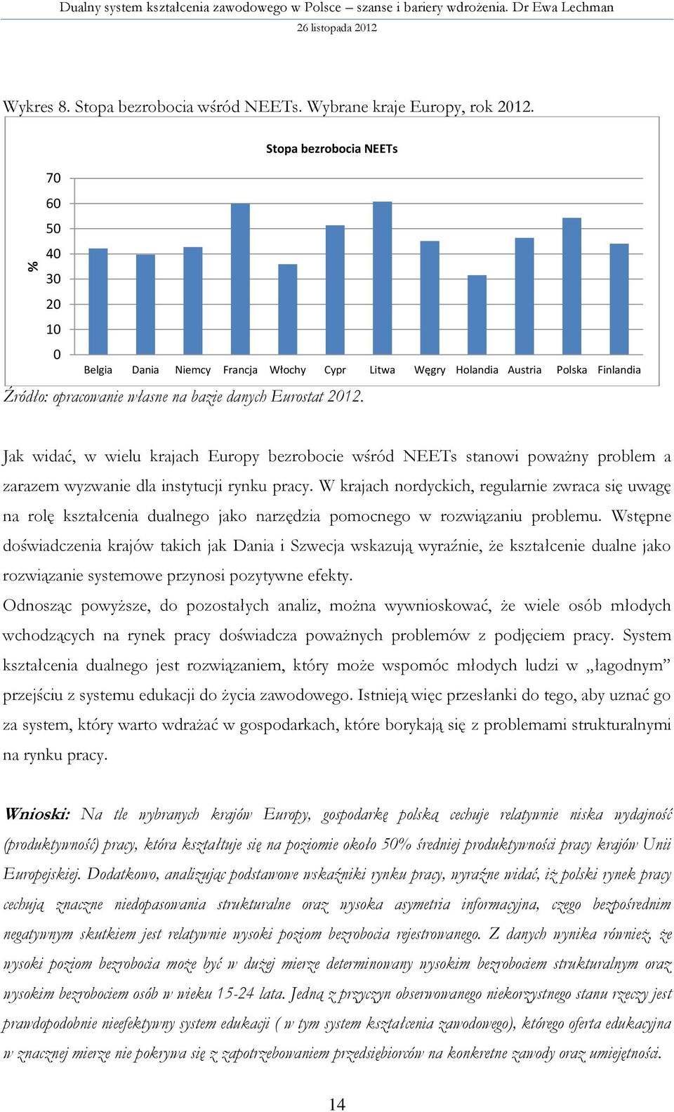 Jak widać, w wielu krajach Europy bezrobocie wśród NEETs stanowi poważny problem a zarazem wyzwanie dla instytucji rynku pracy.