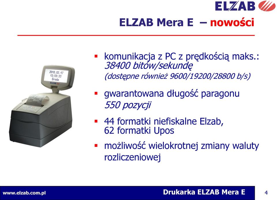 długość paragonu 550 pozycji 44 formatki niefiskalne Elzab, 62 formatki