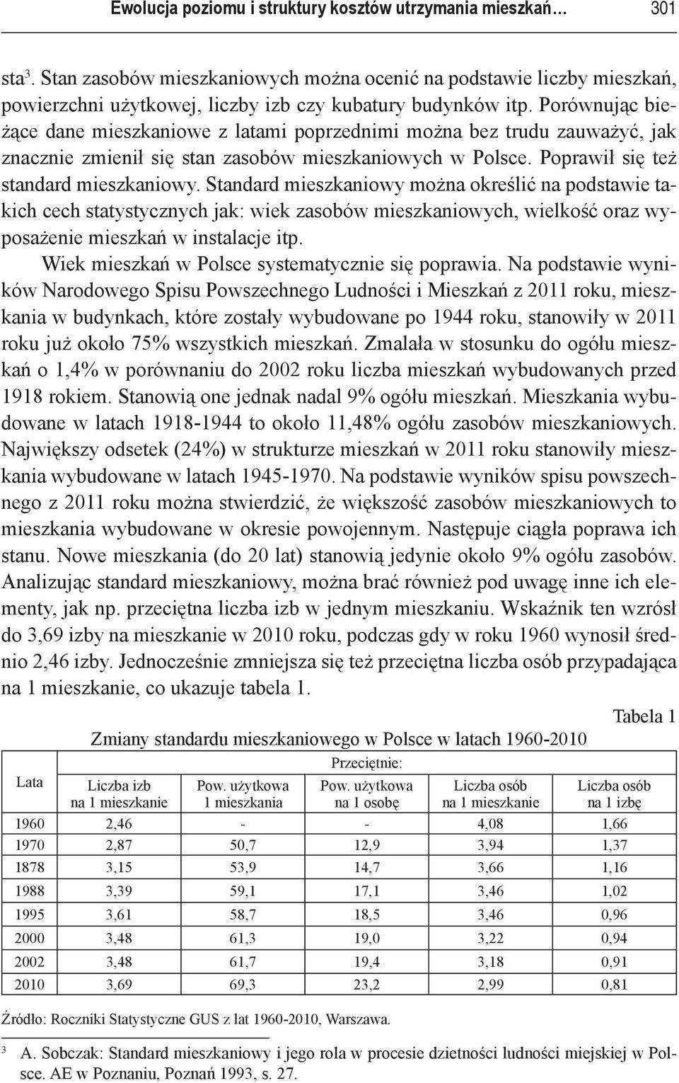 Standard mieszkaniowy można określić na podstawie takich cech statystycznych jak: wiek zasobów mieszkaniowych, wielkość oraz wyposażenie mieszkań w instalacje itp.