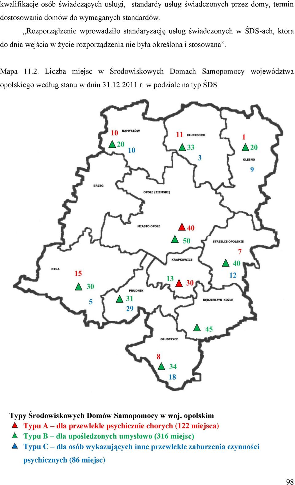 miejsc w Środowiskowych Domach Samopomocy województwa opolskiego według stanu w dniu 31.12.2011 r. w podziale na typ ŚDS Typy Środowiskowych Domów Samopomocy w woj.