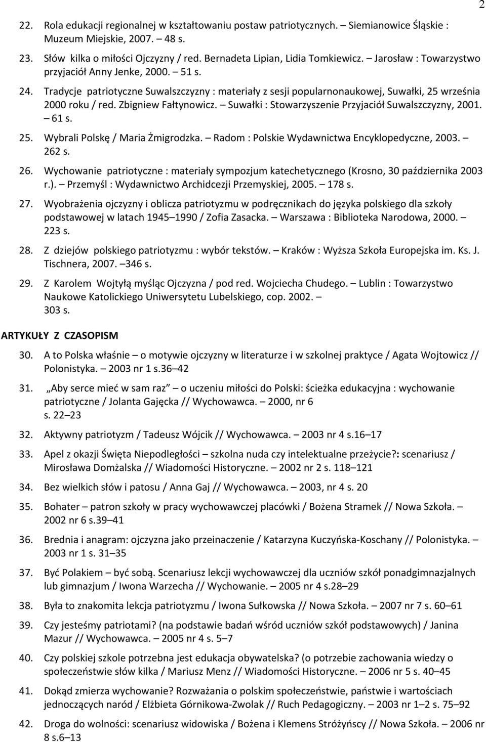 Suwałki : Stowarzyszenie Przyjaciół Suwalszczyzny, 2001. 61 s. 25. Wybrali Polskę / Maria Żmigrodzka. Radom : Polskie Wydawnictwa Encyklopedyczne, 2003. 262