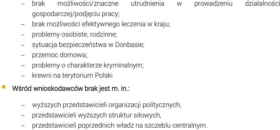 problemy o charakterze kryminalnym; krewni na terytorium Polski Wśród wnioskodawców brak jest m. in.