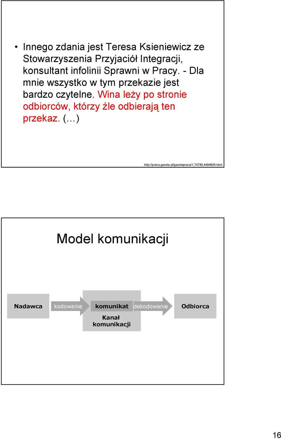 Wina leży po stronie odbiorców, którzy źle odbierają ten przekaz. ( ) http://praca.gazeta.