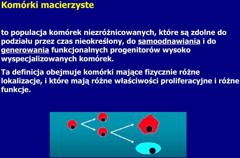 progenitorów wysoko wyspecjalizowanych komórek.