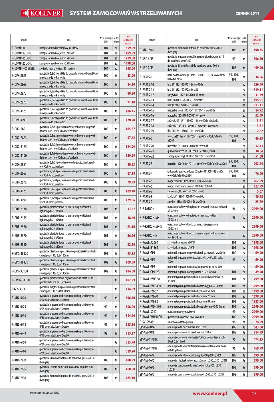 00 R-DPK-2851 gwoździe 2,8/51 gładkie do gwoździarek rawl-ww90ch/ max/paslode w kartonie 100 ts 83.00 R-DPK-2863 gwoździe 2,8/63 gładkie do gwoździarek rawl-ww90ch/ max/paslode w kartonie 100 ts 84.