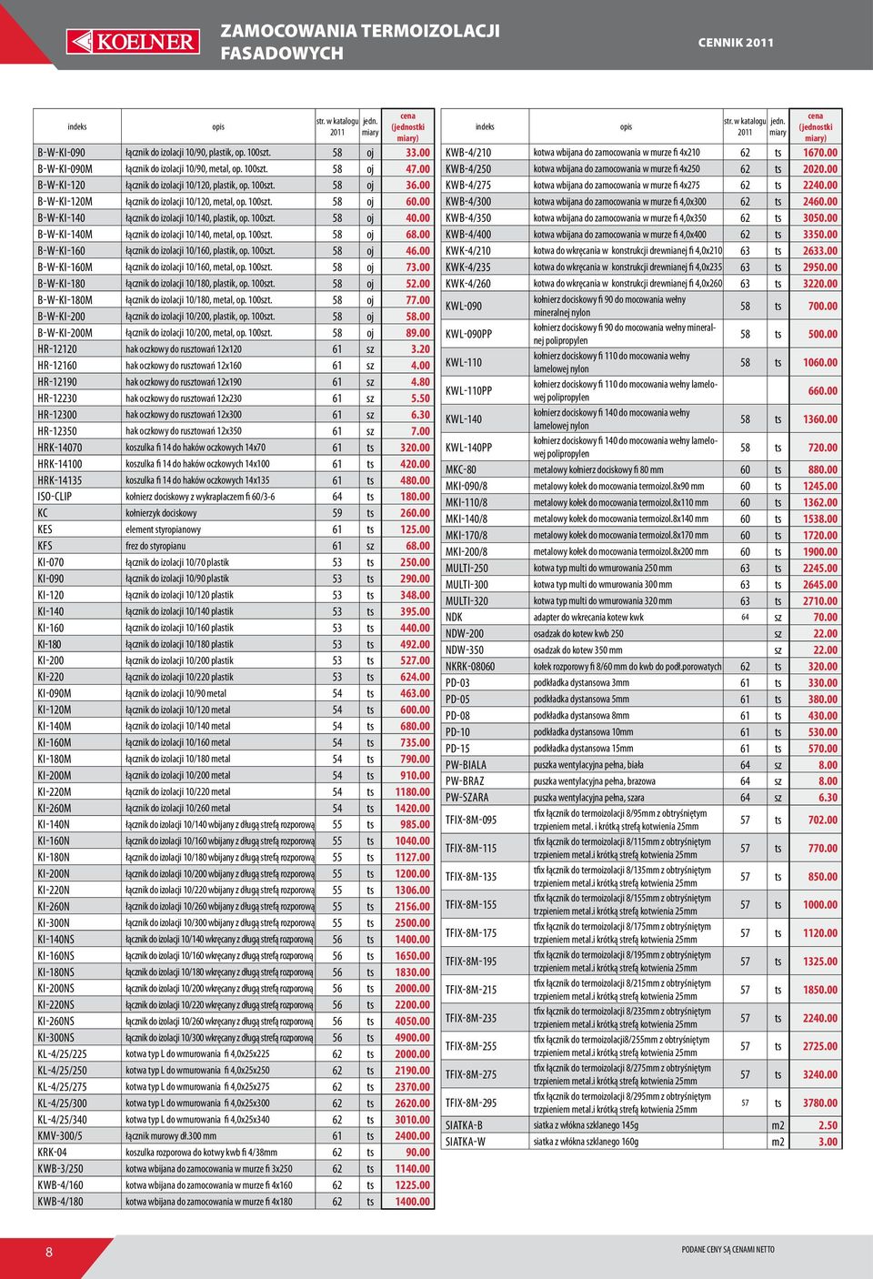 100szt. 58 oj 40.00 b-w-ki-140m łącznik do izolacji 10/140, metal, op. 100szt. 58 oj 68.00 b-w-ki-160 łącznik do izolacji 10/160, plastik, op. 100szt. 58 oj 46.