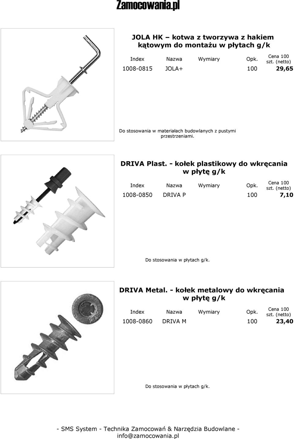 - kołek plastikowy do wkręcania w płytę g/k 8-0850 DRIVA P 7,10 Do stosowania w płytach