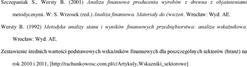 (1992) Metodyka analizy stanu i wyników finansowych przedsiębiorstwa: analiza wskaźnikowa. Wrocław: Wyd. AE.