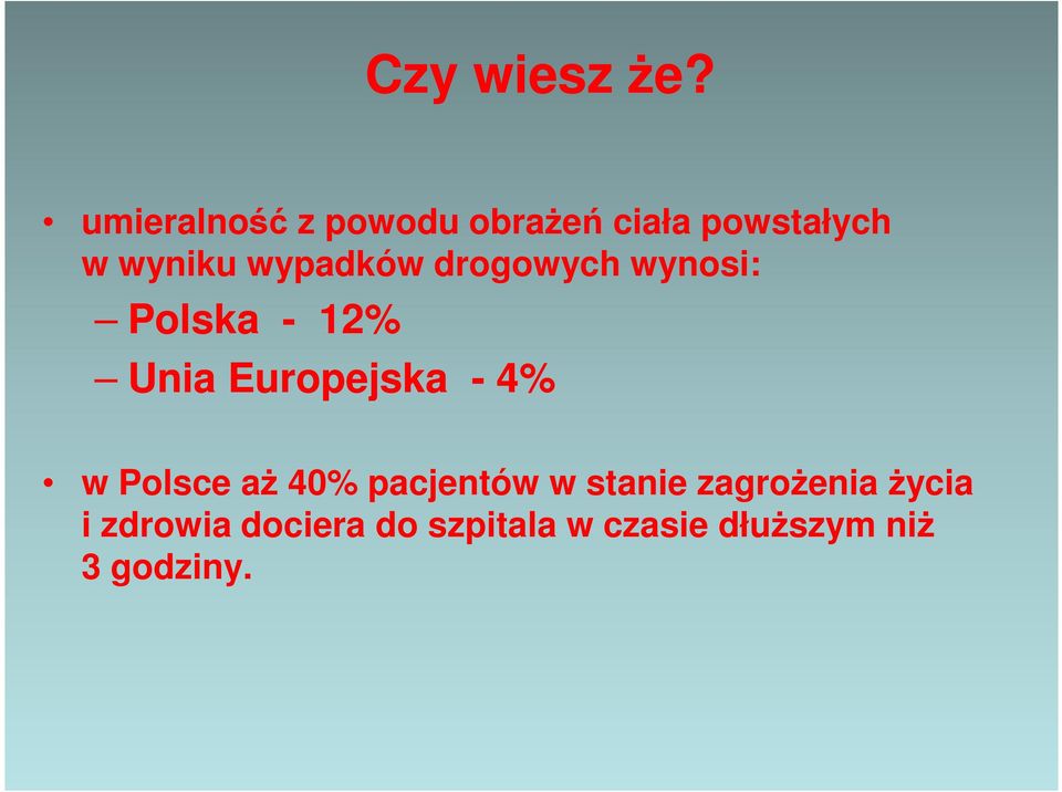 wypadków drogowych wynosi: Polska - 12% Unia Europejska - 4%
