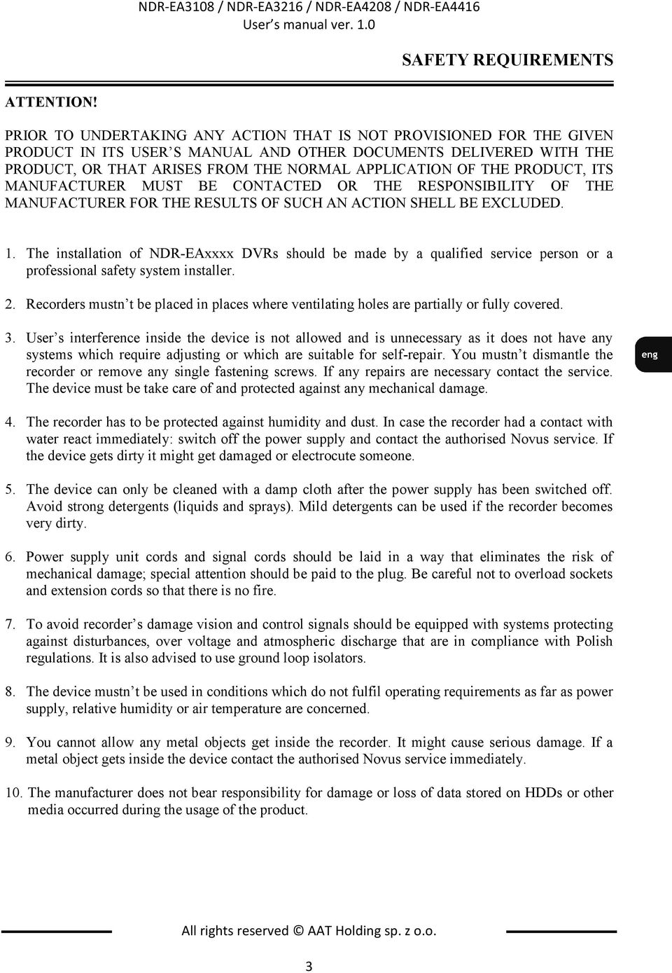 PRODUCT, ITS MANUFACTURER MUST BE CONTACTED OR THE RESPONSIBILITY OF THE MANUFACTURER FOR THE RESULTS OF SUCH AN ACTION SHELL BE EXCLUDED. 1.