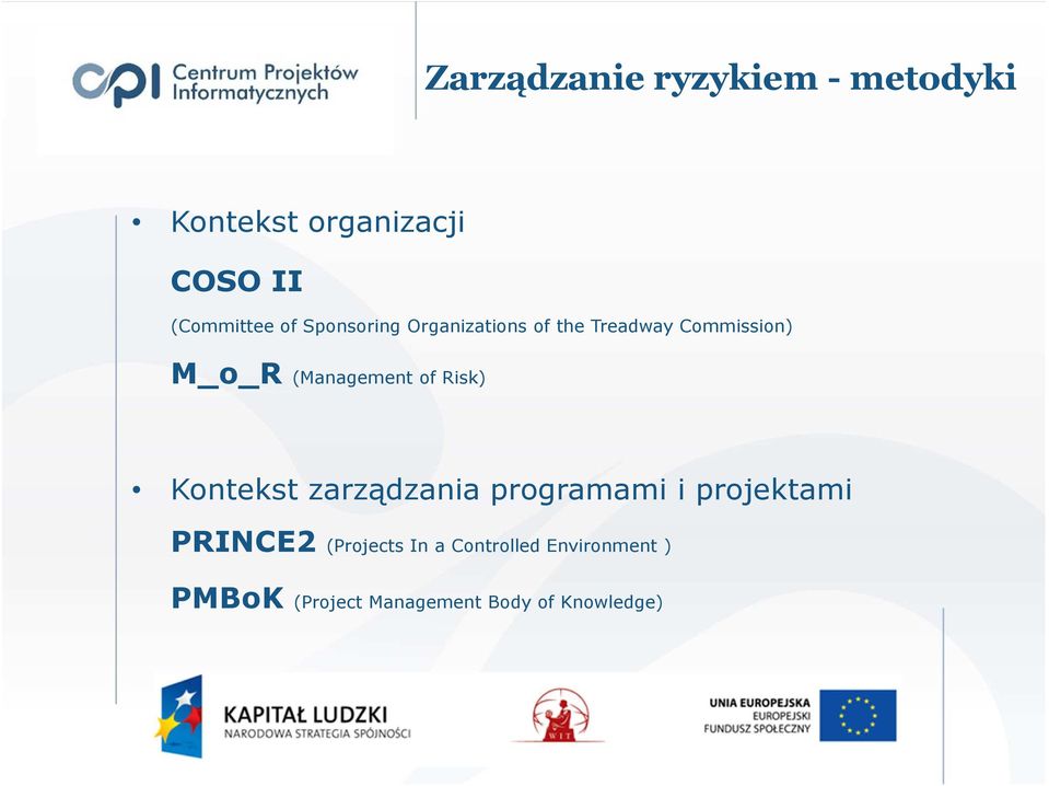 (Management of Risk) Kontekst zarządzania programami i projektami