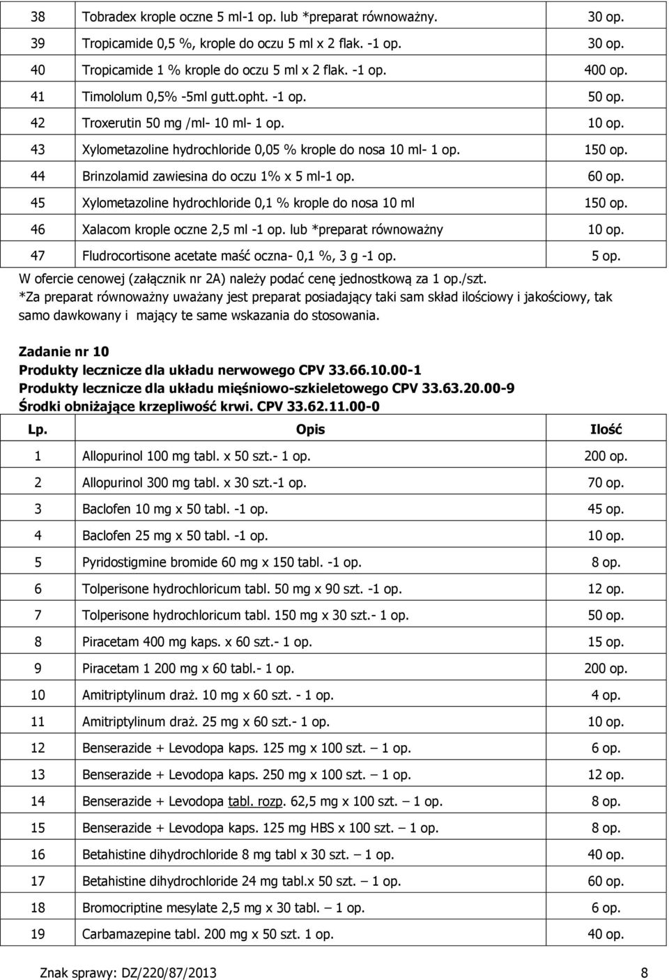 60 op. 45 Xylometazoline hydrochloride 0, % krople do nosa 0 ml 50 op. 46 Xalacom krople oczne 2,5 ml - op. lub *preparat równoważny 0 op. 47 Fludrocortisone acetate maść oczna- 0, %, 3 g - op. 5 op.