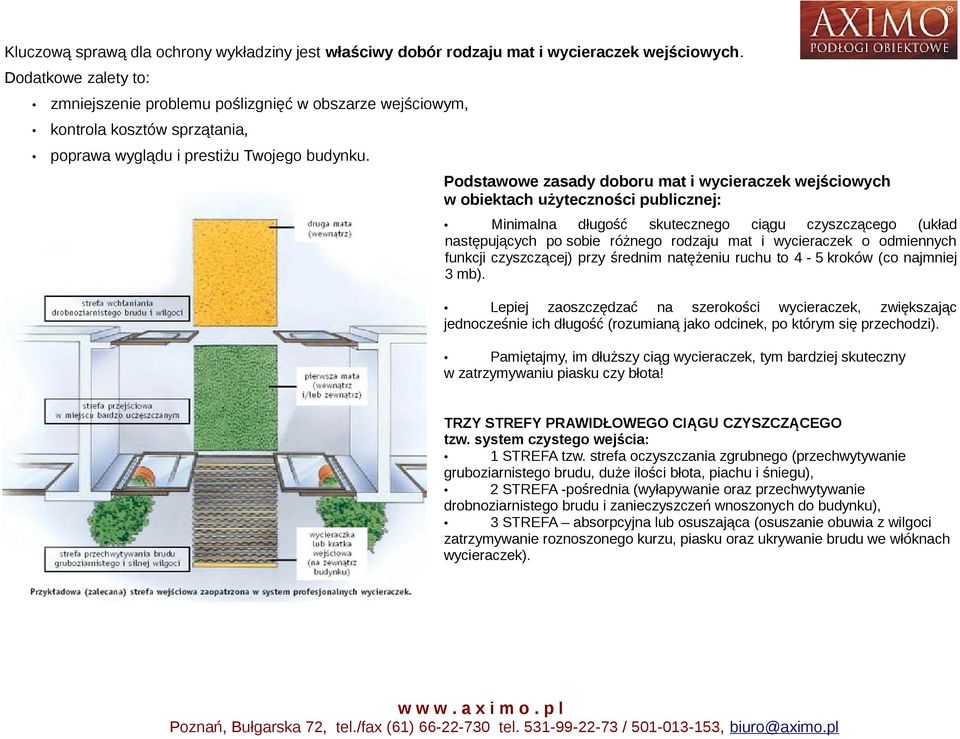 Podstawowe zasady doboru mat i wycieraczek wejściowych w obiektach użyteczności publicznej: Minimalna długość skutecznego ciągu czyszczącego (układ następujących po sobie różnego rodzaju mat i
