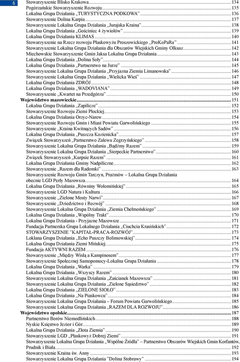 ..141 Lokalna Grupa Działania dla Obszarów Wiejskich Gminy Olkusz...142 Miechowskie Gmin Jaksa Lokalna Grupa Działania...143 Lokalna Grupa Działania Dolina Soły.