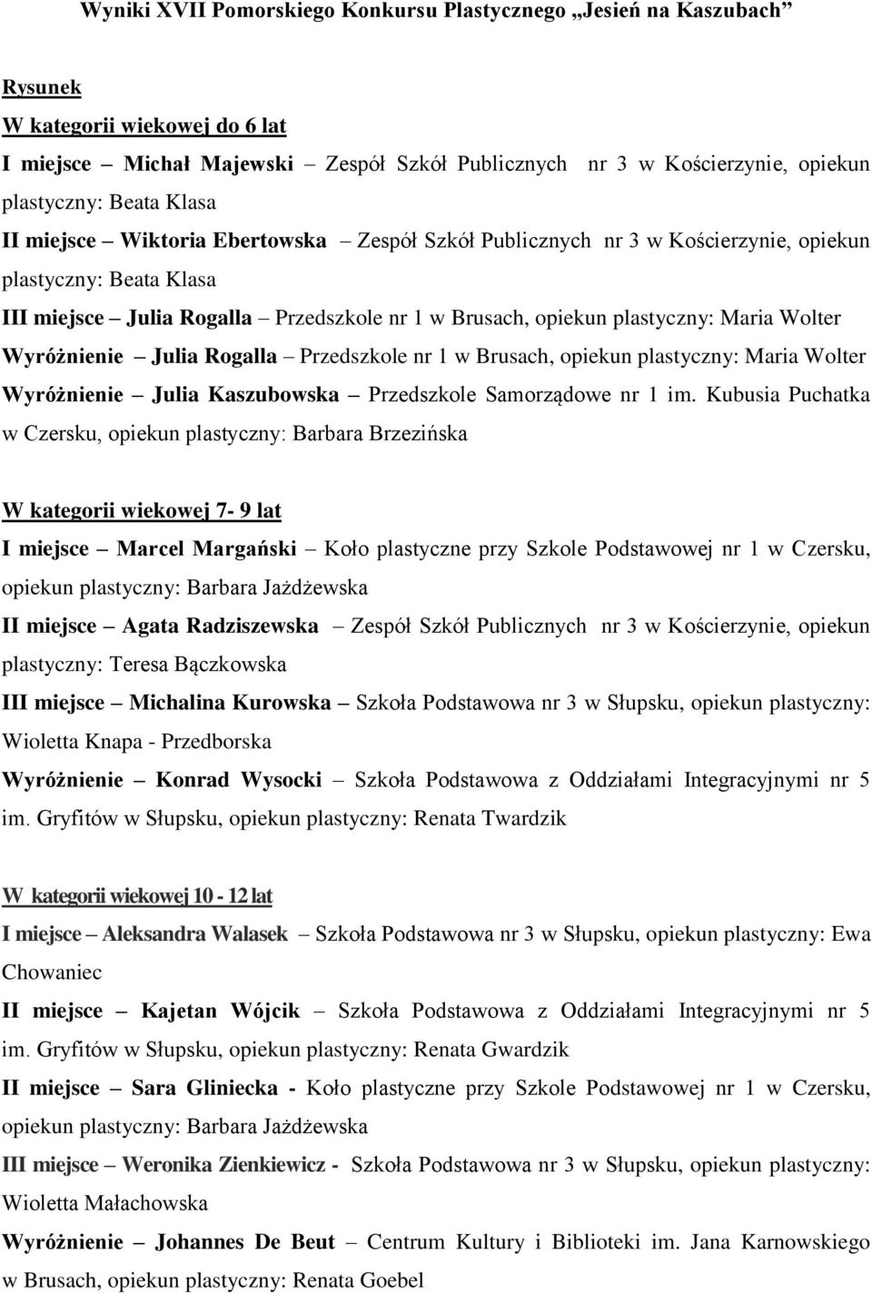 Rogalla Przedszkole nr 1 w Brusach, opiekun plastyczny: Maria Wolter Wyróżnienie Julia Kaszubowska Przedszkole Samorządowe nr 1 im.