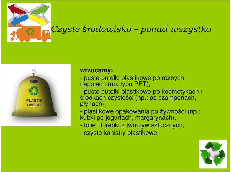 : po szamponach, płynach), - plastikowe opakowania po Ŝywności (np.