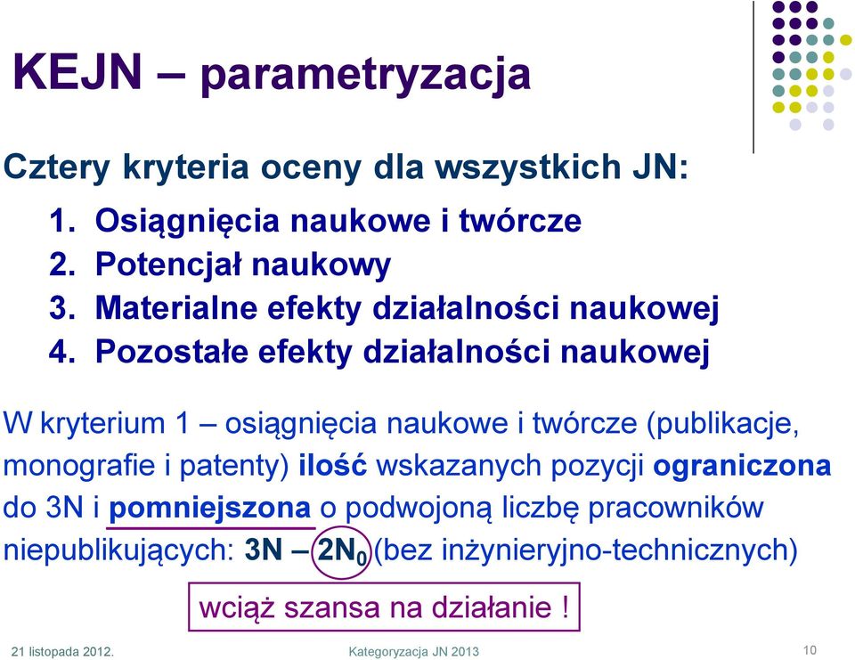 Pozostałe efekty działalności naukowej W kryterium 1 osiągnięcia naukowe i twórcze (publikacje, monografie i patenty) ilość