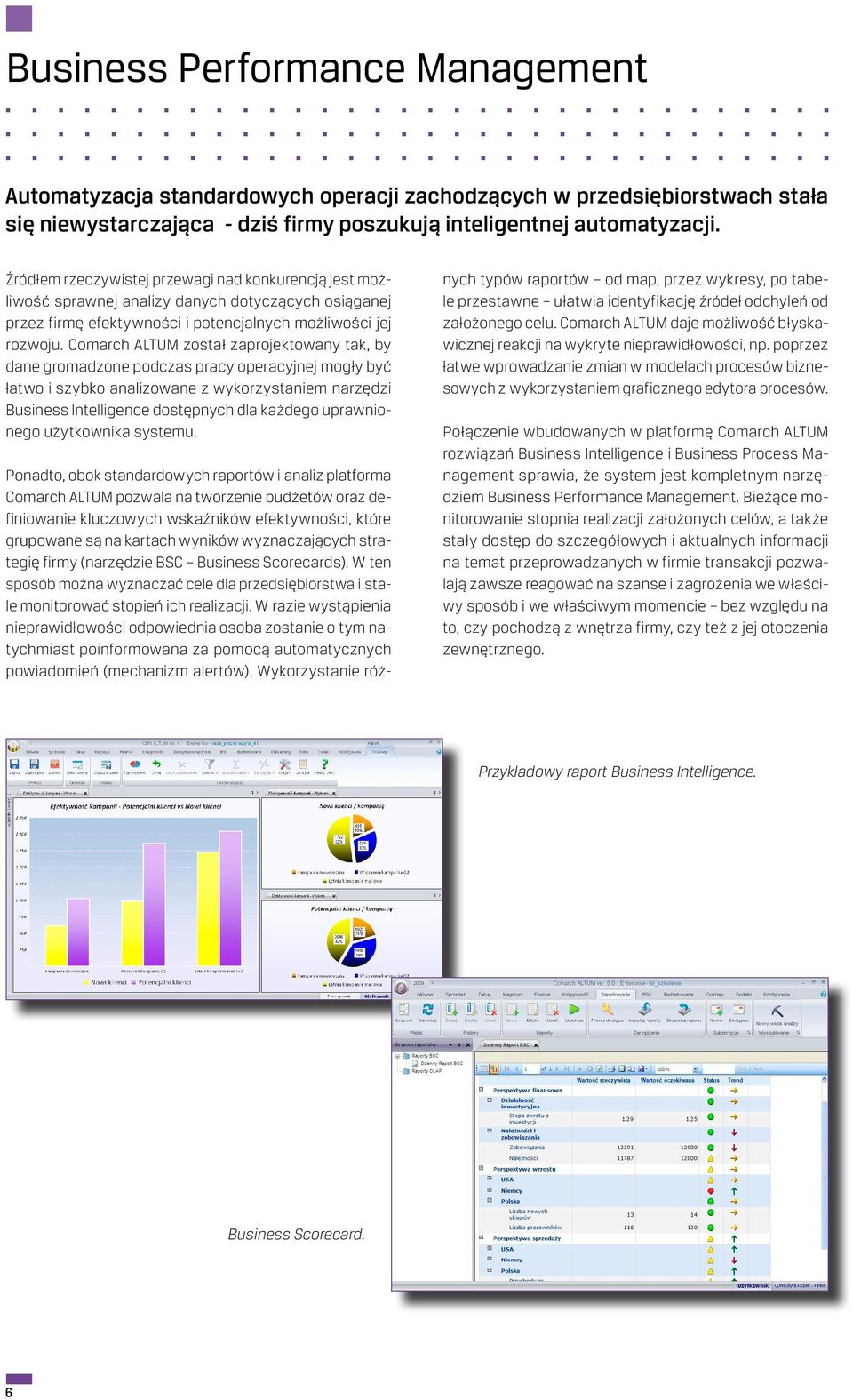 Comarch ALTUM został zaprojektowany tak, by dane gromadzone podczas pracy operacyjnej mogły być łatwo i szybko analizowane z wykorzystaniem narzędzi Business Intelligence dostępnych dla każdego