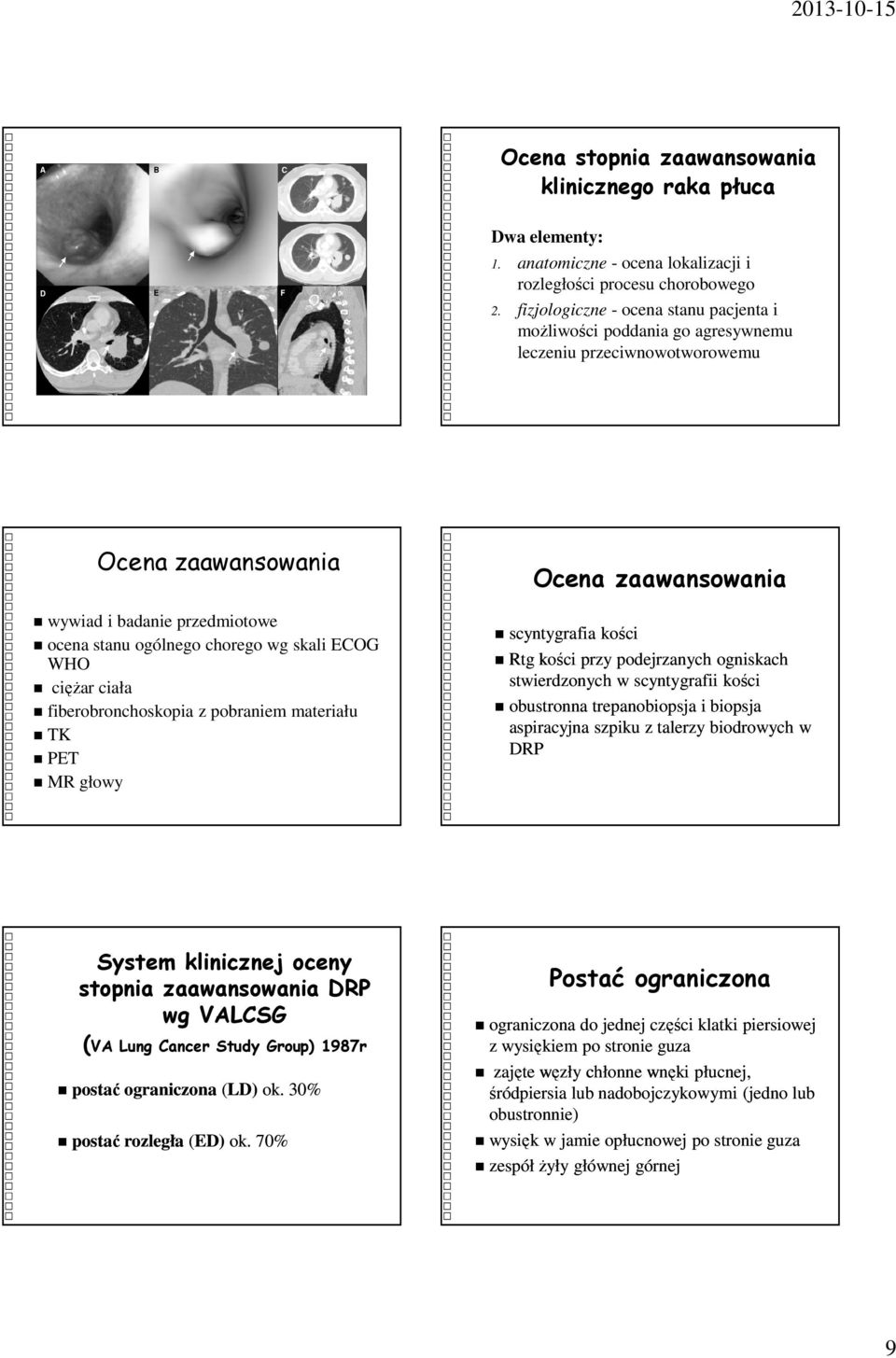 WHO ciężar ciała fiberobronchoskopia z pobraniem materiału TK PET MR głowy Ocena zaawansowania scyntygrafia kości Rtg kości przy podejrzanych ogniskach stwierdzonych w scyntygrafii kości obustronna