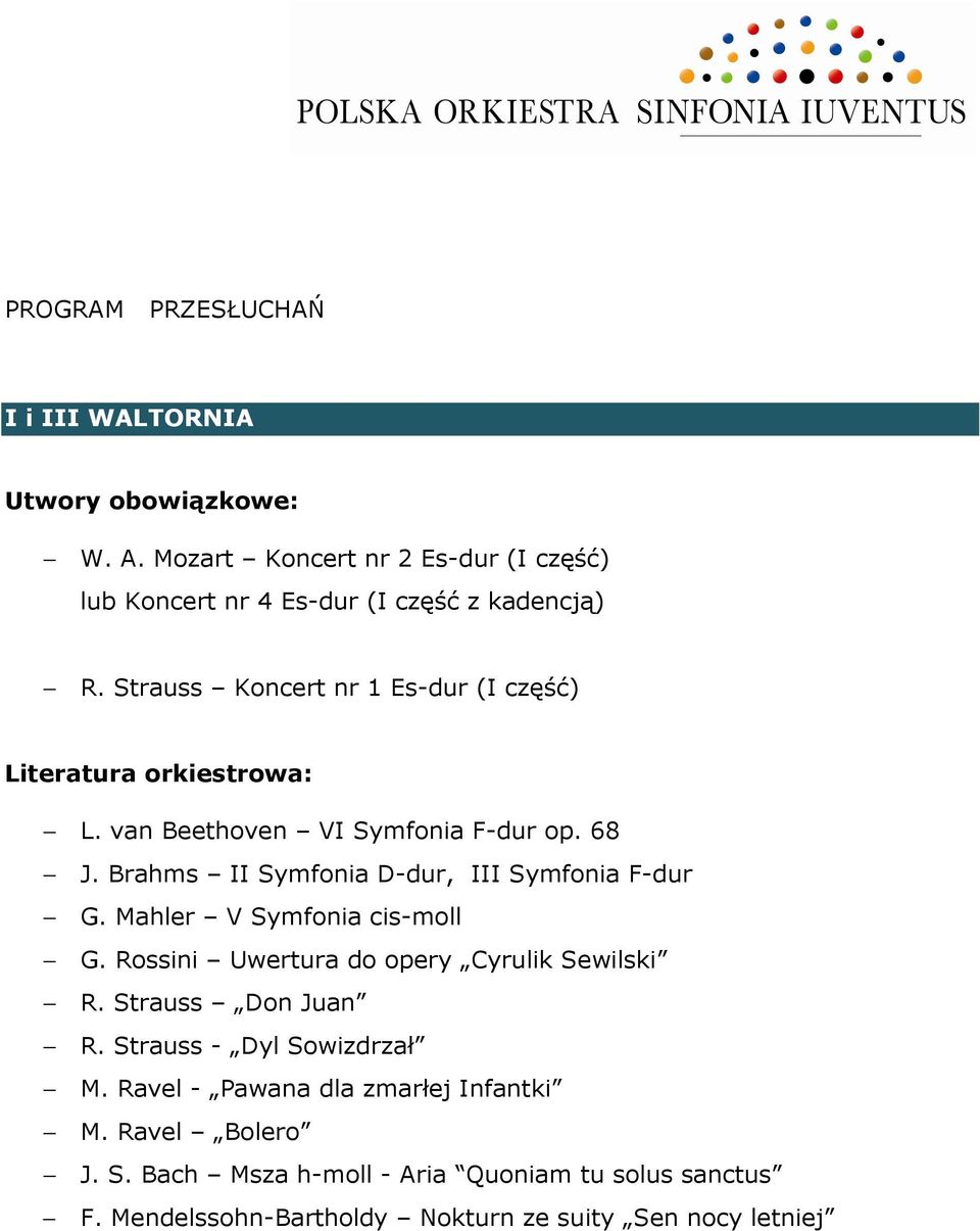 Mahler V Symfonia cis-moll G. Rossini Uwertura do opery Cyrulik Sewilski R. Strauss Don Juan R. Strauss - Dyl Sowizdrzał M.