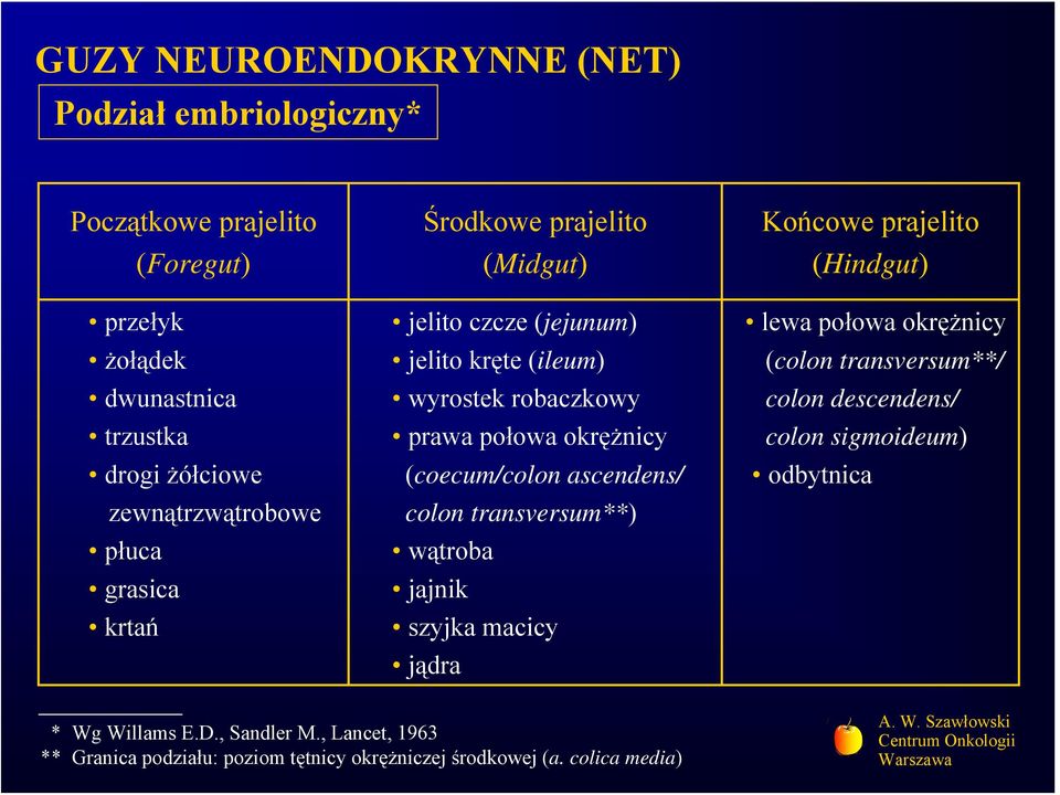 ascendens/ colon transversum**) wątroba jajnik szyjka macicy jądra Końcowe prajelito (Hindgut) lewa połowa okrężnicy (colon transversum**/ colon