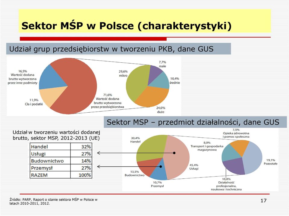 sektor MSP, 2012-2013 (UE) Sektor MSP przedmiot działalności, dane GUS