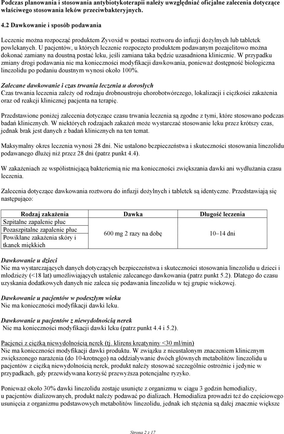 U pacjentów, u których leczenie rozpoczęto produktem podawanym pozajelitowo można dokonać zamiany na doustną postać leku, jeśli zamiana taka będzie uzasadniona klinicznie.