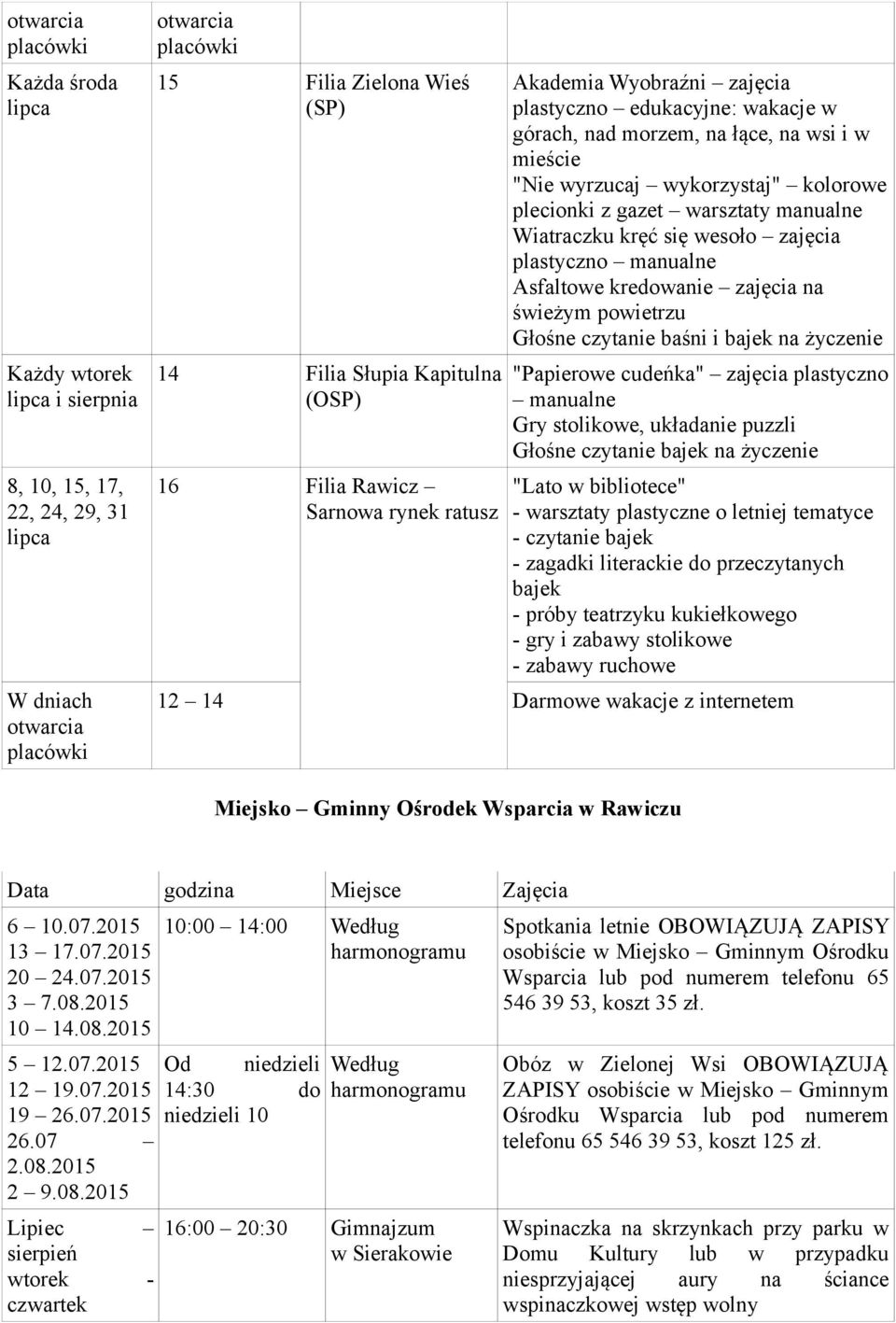 manualne Asfaltowe kredowanie zajęcia na świeżym powietrzu Głośne czytanie baśni i bajek na życzenie "Papierowe cudeńka" zajęcia plastyczno manualne Gry stolikowe, układanie puzzli Głośne czytanie