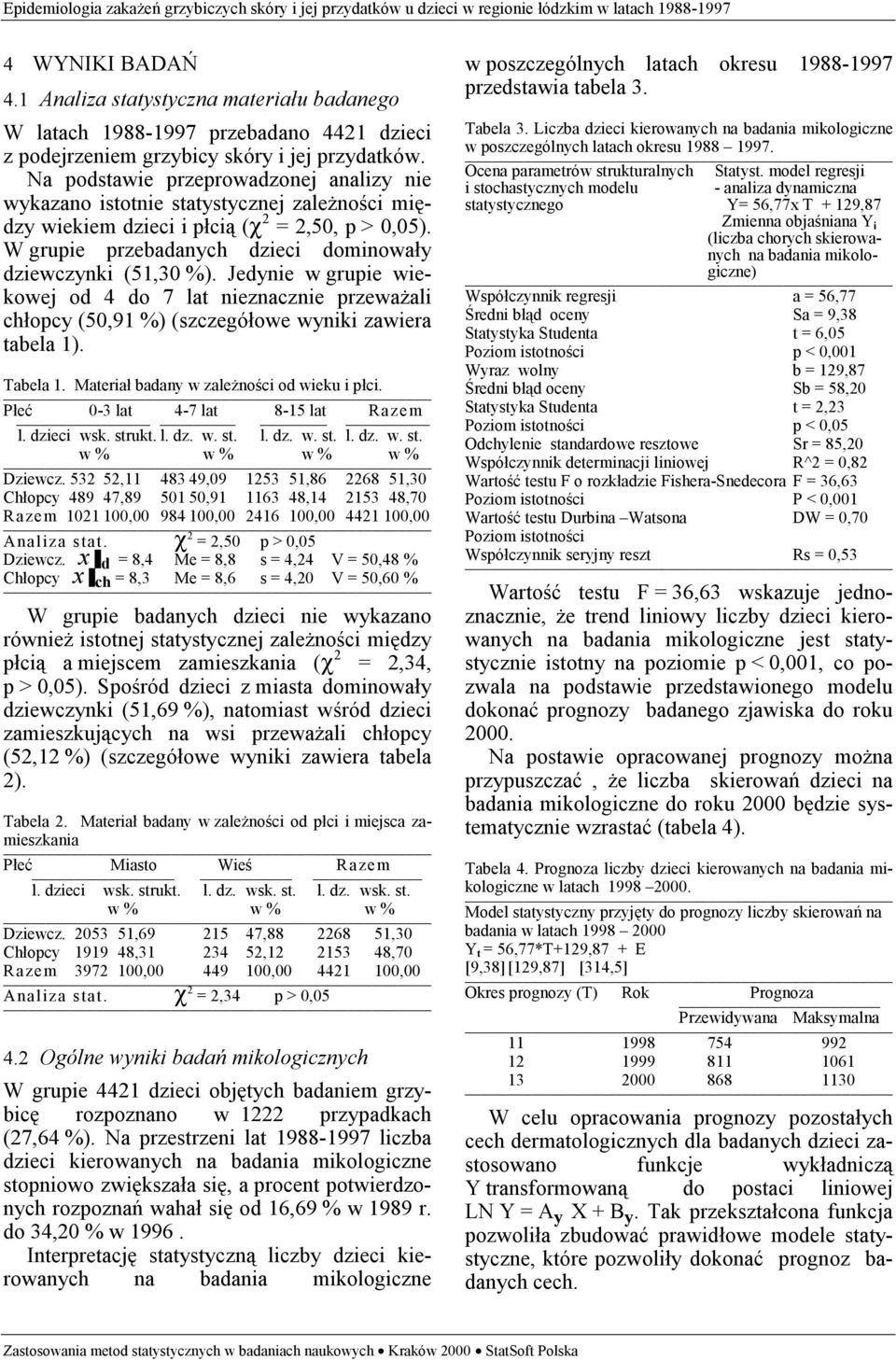 Jedynie w grupie wiekowej od 4 do 7 lat nieznacznie przeważali chłopcy (50,91 %) (szczegółowe wyniki zawiera tabela 1). Tabela 1. Materiał badany w zależności od wieku i płci.