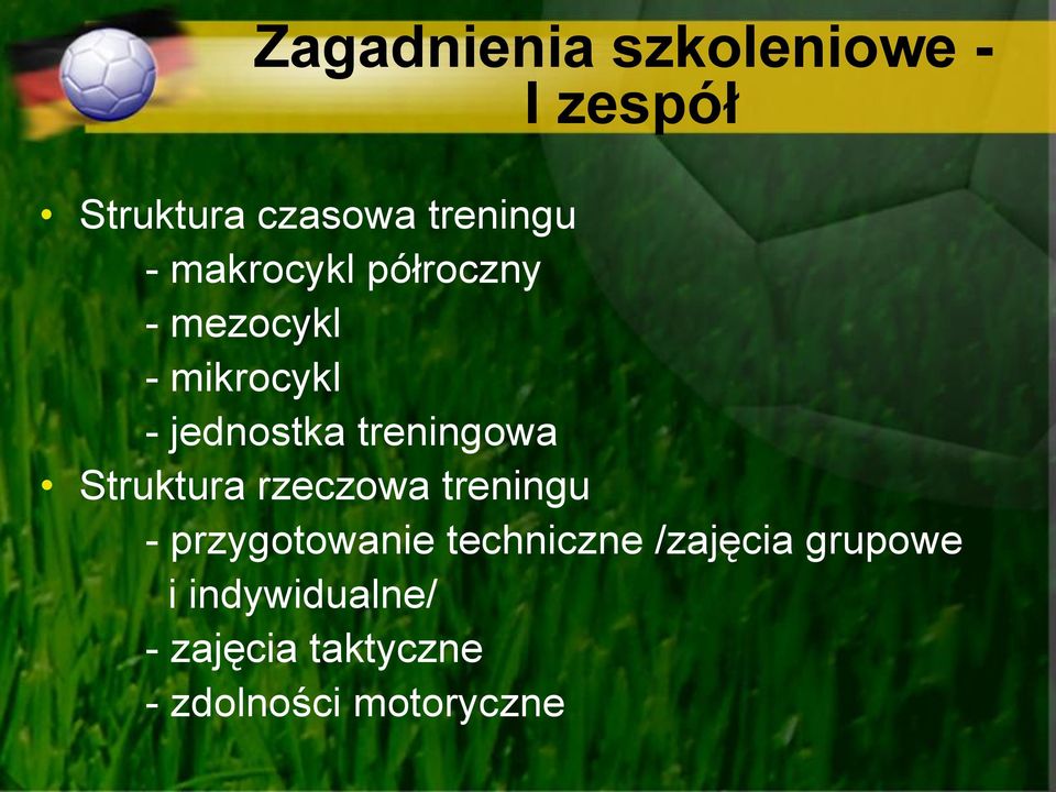 treningowa Struktura rzeczowa treningu - przygotowanie