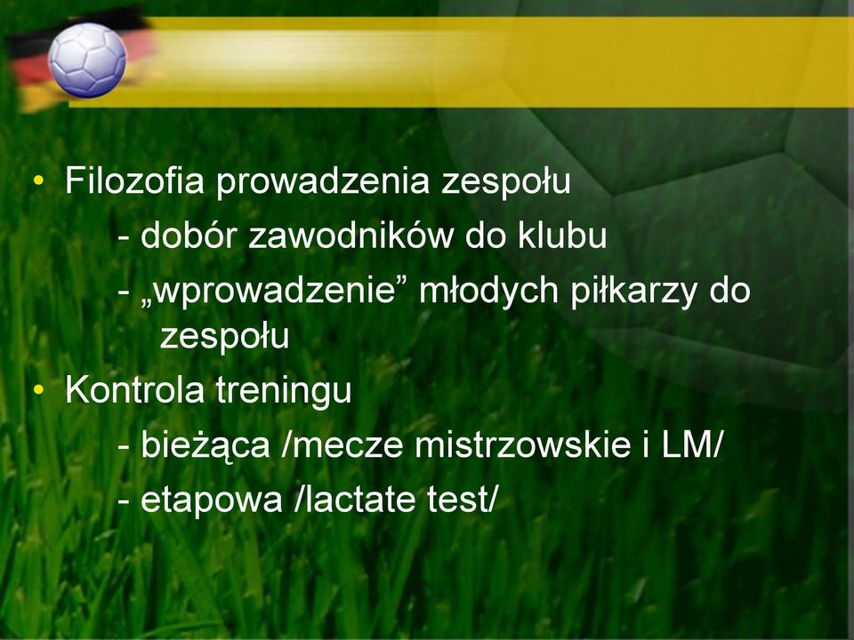 piłkarzy do zespołu Kontrola treningu -