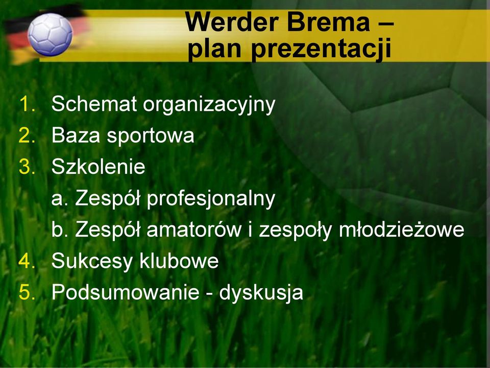 Zespół profesjonalny Werder Brema plan