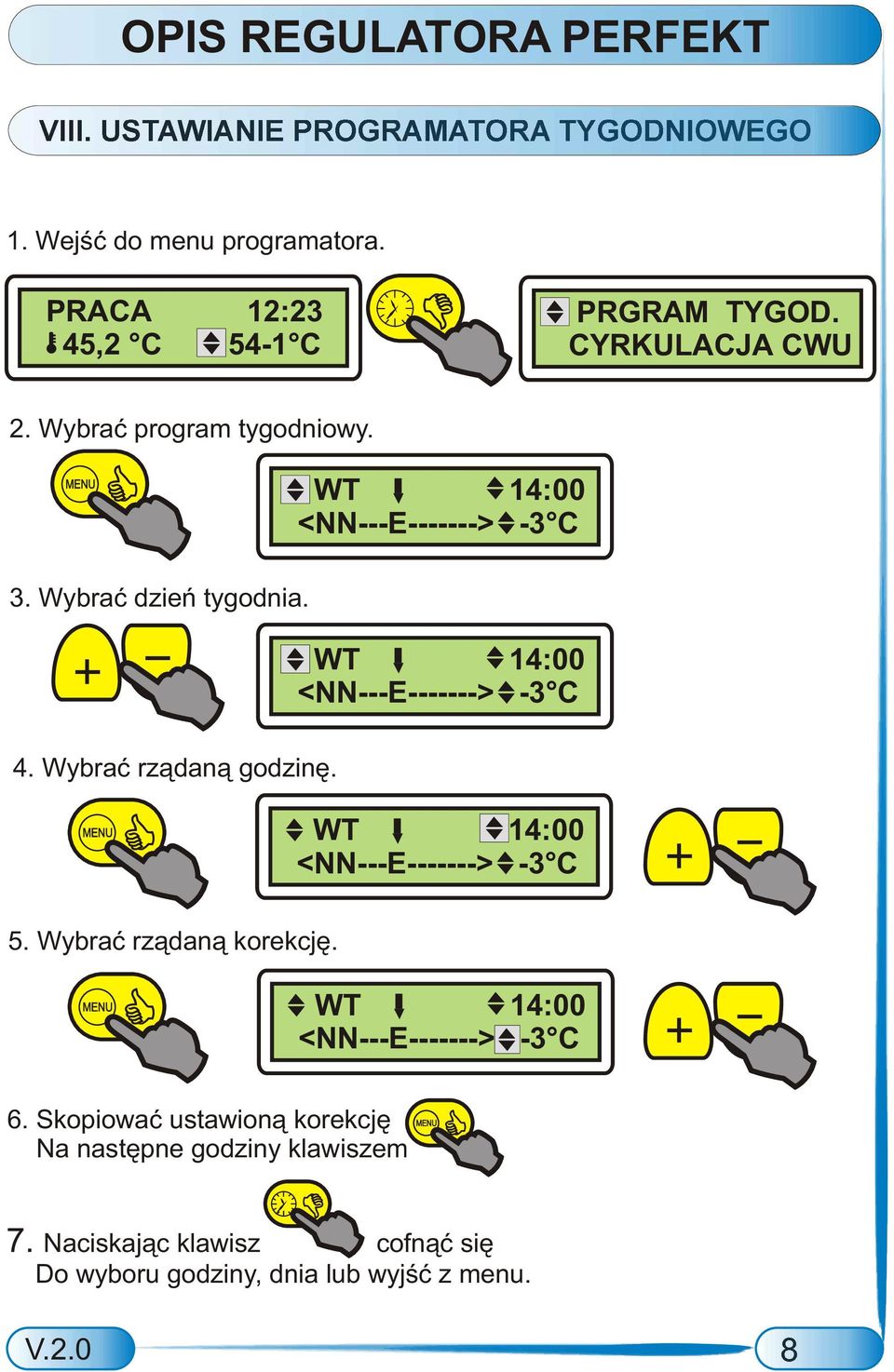 6. Skopiowaæ ustawion¹ korekcjê Na nastêpne godziny klawiszem WT 14:00 <NN---E-------> - 3 C WT 14:00 <NN---E-------> - 3 C