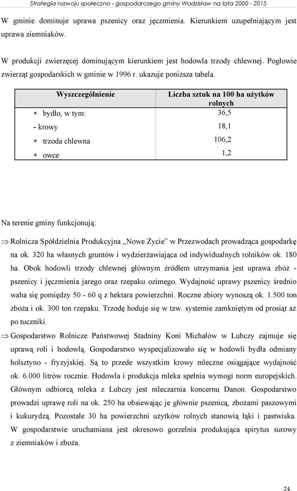 funkcjonują: Rolnicza Spółdzielnia Produkcyjna Nowe Życie w Przezwodach prowadząca gospodarkę na ok 320 ha własnych gruntów i wydzierżawiająca od indywidualnych rolników ok 180 ha Obok hodowli trzody
