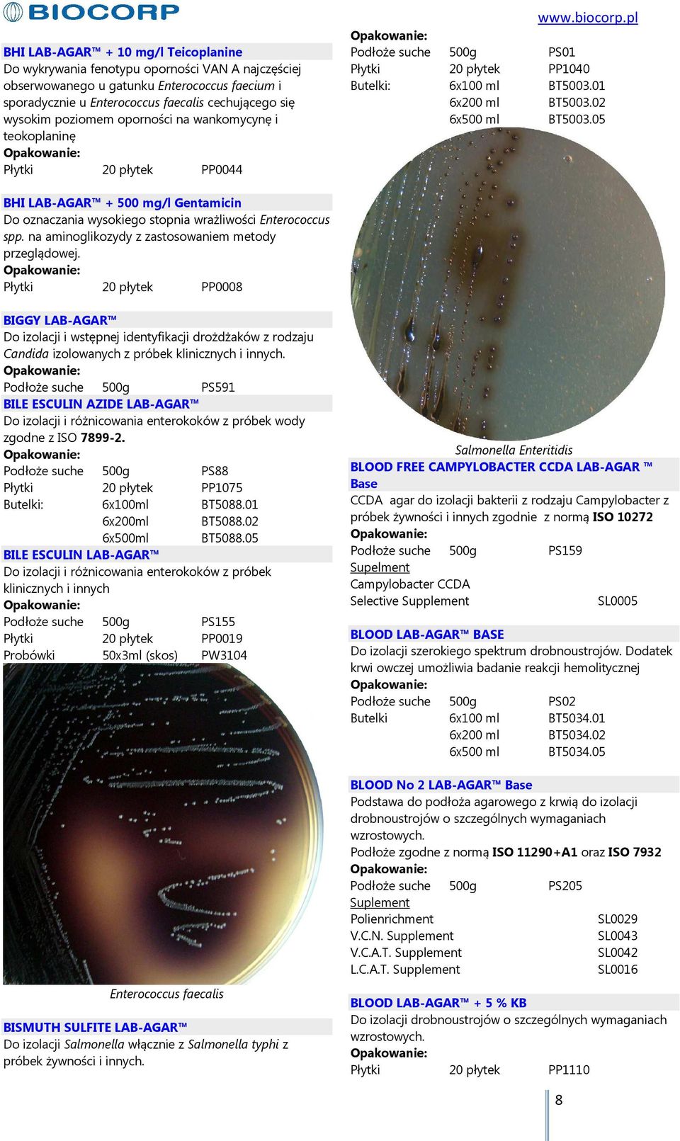 05 BHI LAB-AGAR + 500 mg/l Gentamicin Do oznaczania wysokiego stopnia wrażliwości Enterococcus spp. na aminoglikozydy z zastosowaniem metody przeglądowej.