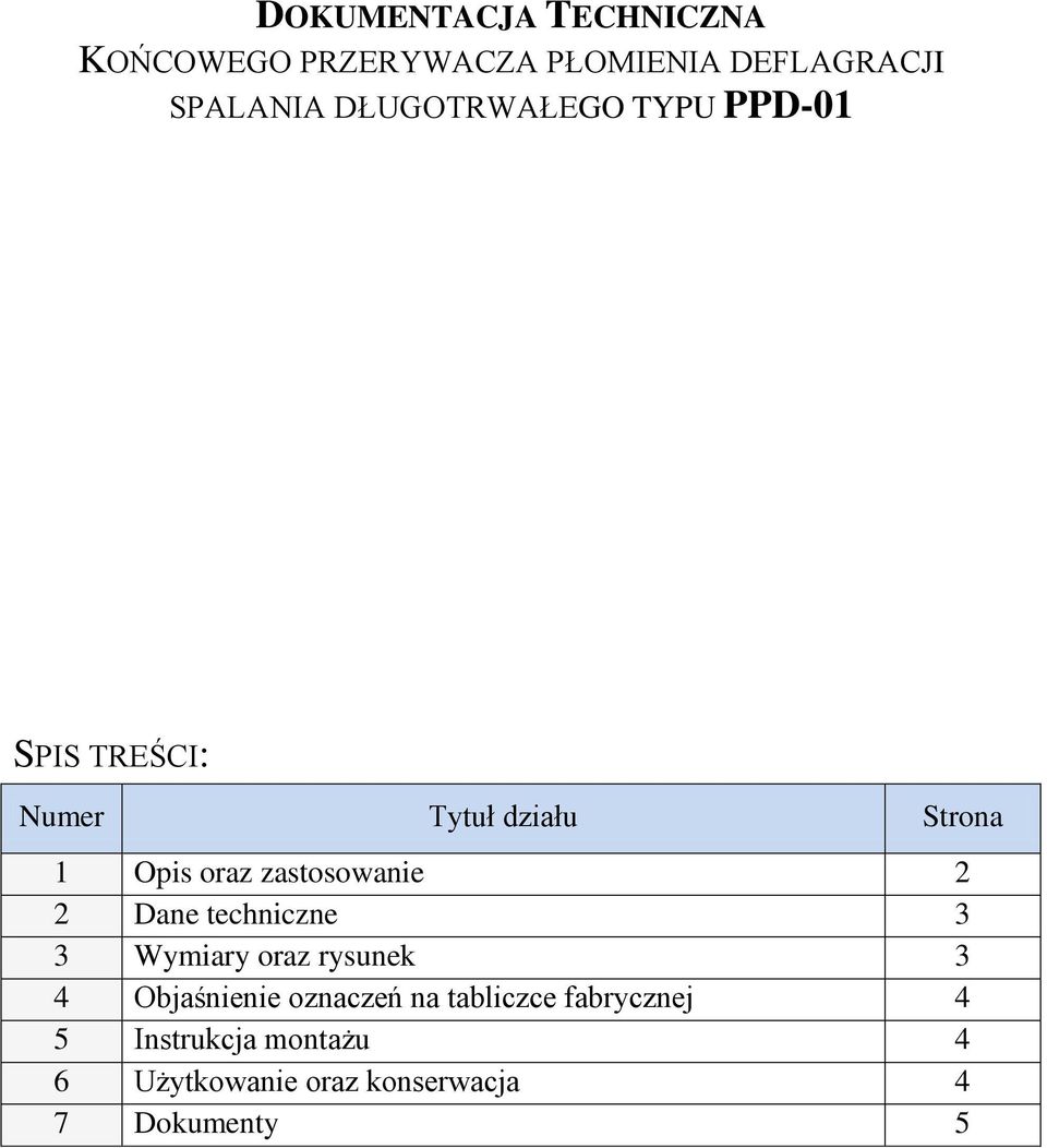 zastosowanie 2 2 Dane techniczne 3 3 Wymiary oraz rysunek 3 4 Objaśnienie oznaczeń