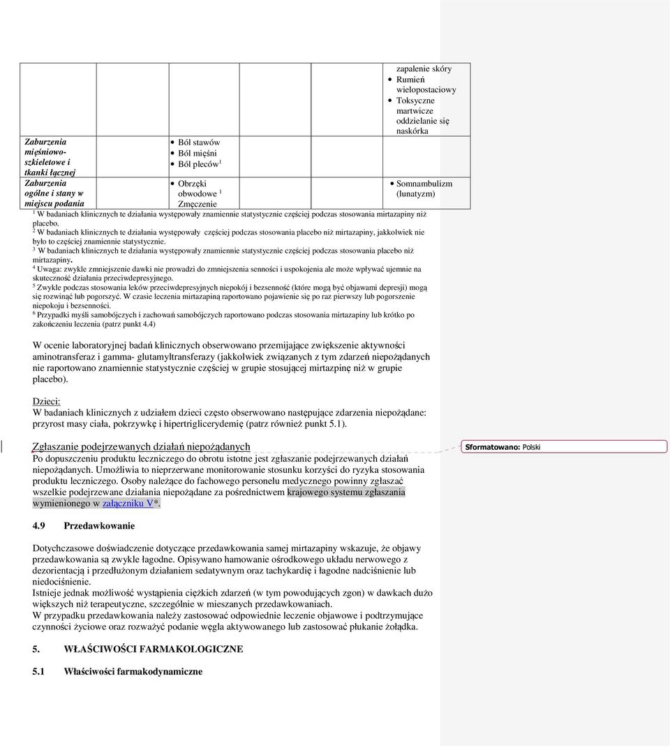 2 W badaniach klinicznych te działania występowały częściej podczas stosowania placebo niż mirtazapiny, jakkolwiek nie było to częściej znamiennie statystycznie.