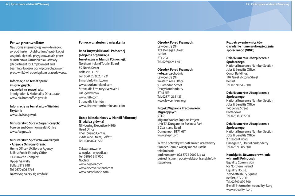 obowiązkom pracodawców. Informacje na temat spraw imigracyjnych, zezwoleń na pracę i wiz: Immigration & Nationality Directorate www.bia.homeoffice.gov.