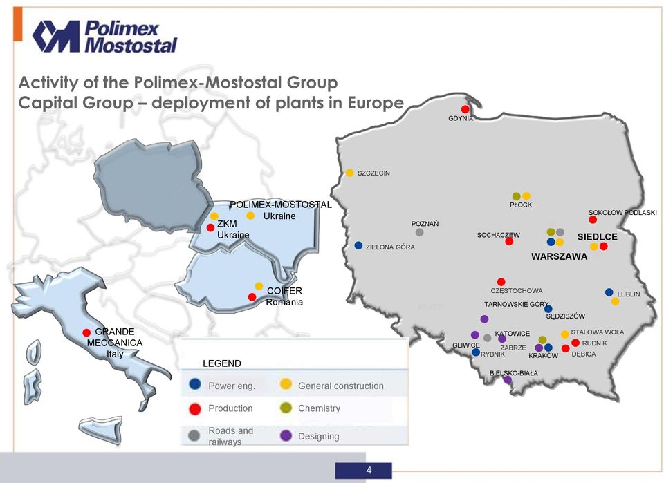 Romania CZĘSTOCHOWA TARNOWSKIE GÓRY LUBLIN SĘDZISZÓW GRANDE MECCANICA Italy LEGEND Power eng.
