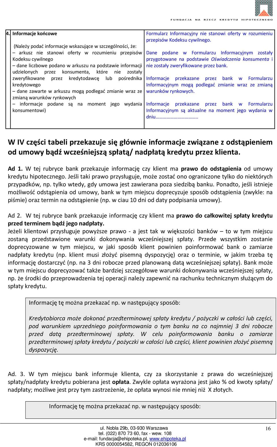 informacje podane są na moment jego wydania konsumentowi) Formularz Informacyjny nie stanowi oferty w rozumieniu przepisów Kodeksu cywilnego.