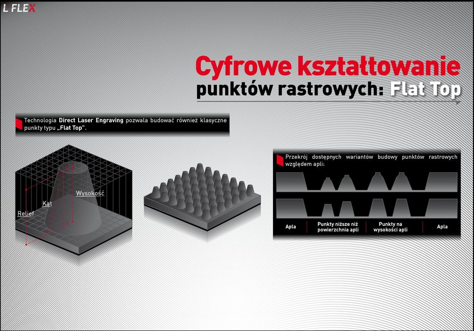 Przekrój dostępnych wariantów budowy punktów rastrowych względem apli: