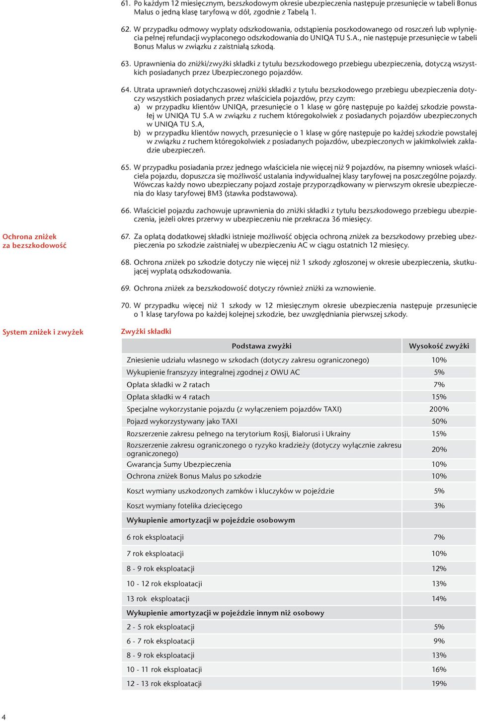 TU S.A., nie następuje przesunięcie w tabeli Bonus Malus w związku z zaistniałą szkodą. 63.
