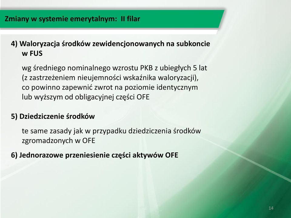 powinno zapewnić zwrot na poziomie identycznym lub wyższym od obligacyjnej części OFE 5) Dziedziczenie środków