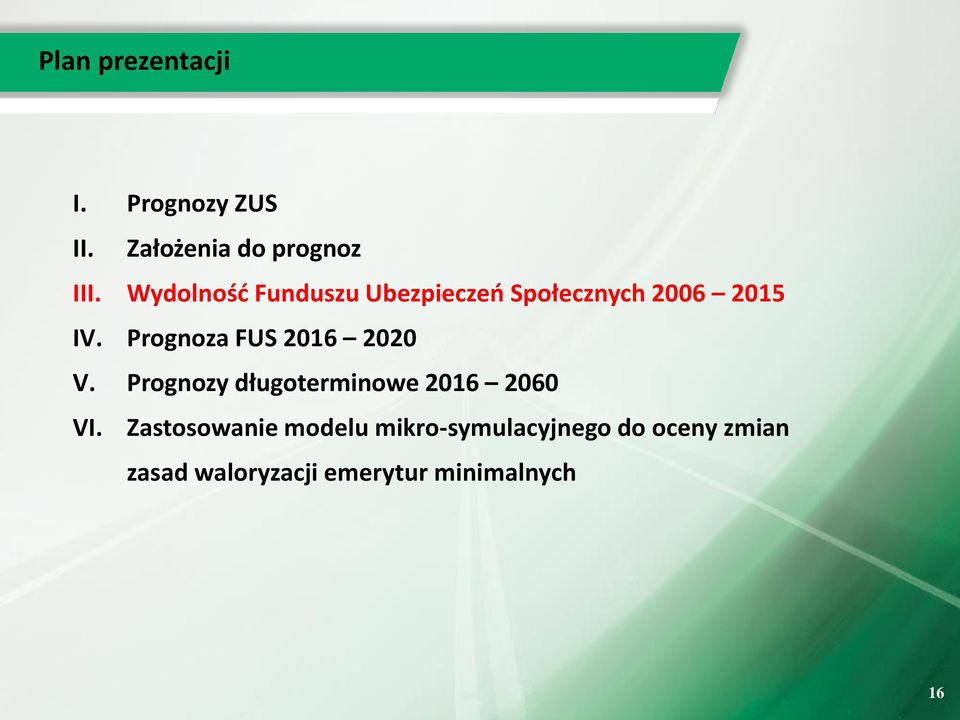 Prognoza FUS 2016 2020 V. Prognozy długoterminowe 2016 2060 VI.