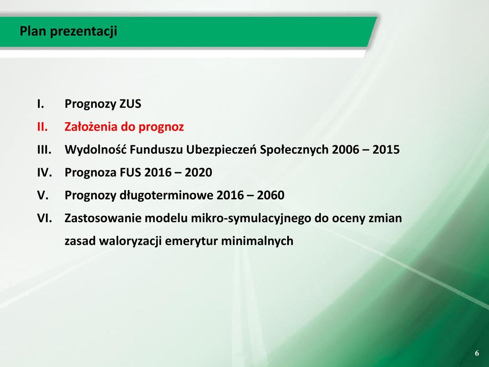 Prognoza FUS 2016 2020 V. Prognozy długoterminowe 2016 2060 VI.