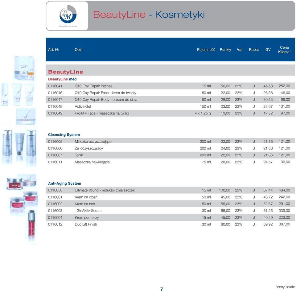 Mleczko oczyszczające 200 ml 22,00 23% J 21,86 121,00 0116006 Żel oczyszczający 200 ml 24,00 23% J 21,86 121,00 0116007 Tonik 200 ml 22,00 23% J 21,86 121,00 0116011 Maseczka nawilżająca 75 ml 28,00