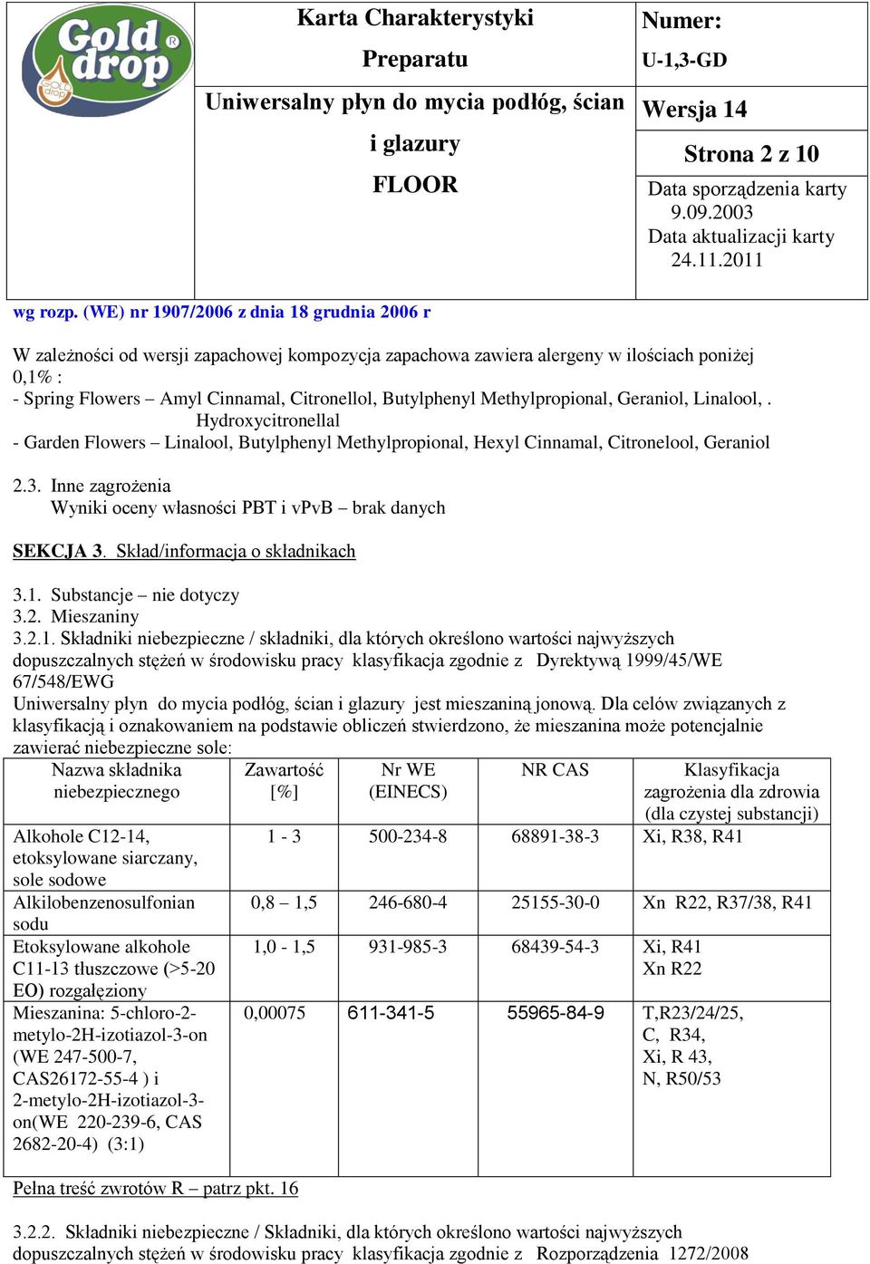 Skład/informacja o składnikach 3.1.